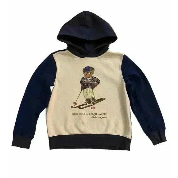 Polo Ralph Lauren Boys Polo Bear Ski Graphic Colorblock Hoodie SweatshirM 10 12 - Picture 1 of 4